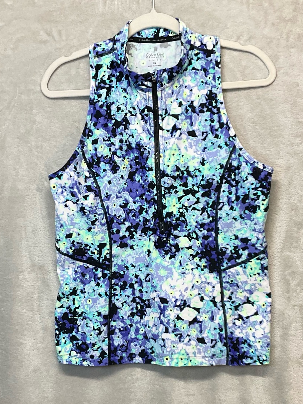 Calvin Klein Performance Sleeveless 1/2 Zip Floral Quick Dry Top Womens XL